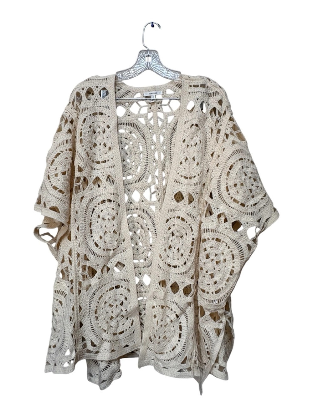 Maurices One Size Cream Crochet Granny Square Boho Kimono